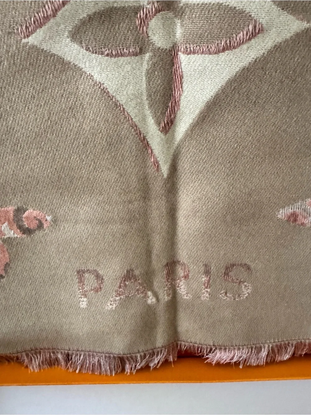 Louis Vuitton Beige & Pink Logo Cashmere Scarf